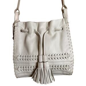Fossil Claire Small Western Vanilla Leather Crossbody Purse Tassel Key Cowgirl